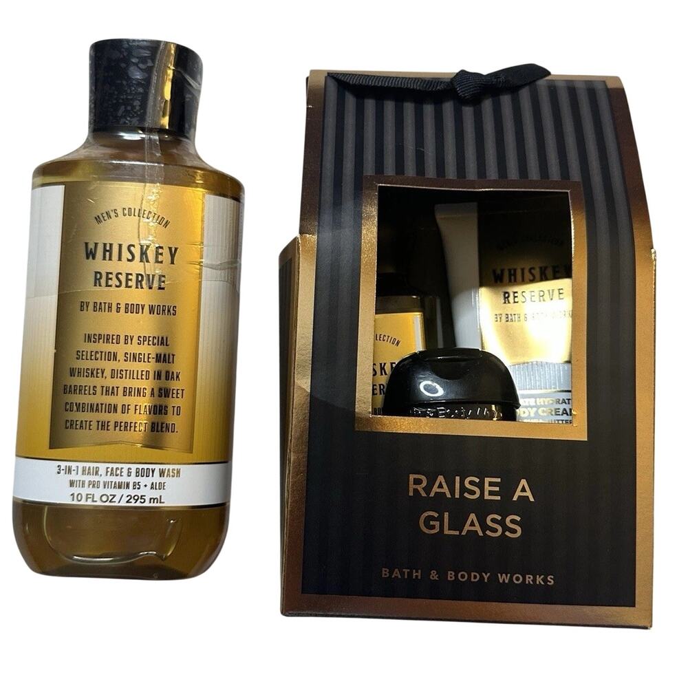 Bath & Body Works Men Whiskey Reserve Gift Set + Body Wash Bundle NWT